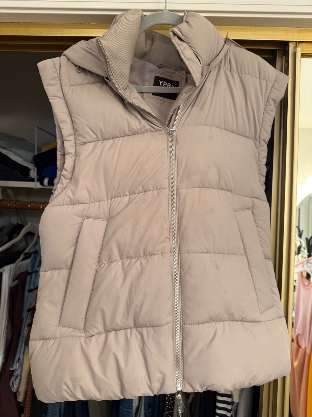 YPB (A&F athletic line)Puff Vest Jacket in Light Taupe